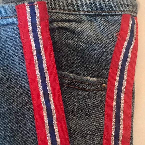 NWOT Zara High Waist Jeans with red,blue and metallic - Picture 4 of 9
